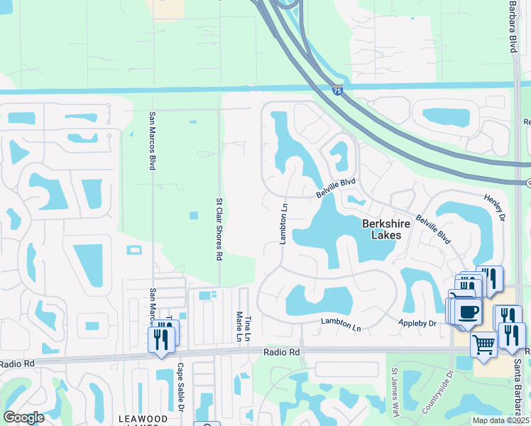 map of restaurants, bars, coffee shops, grocery stores, and more near 6632 Merryport Lane in Naples