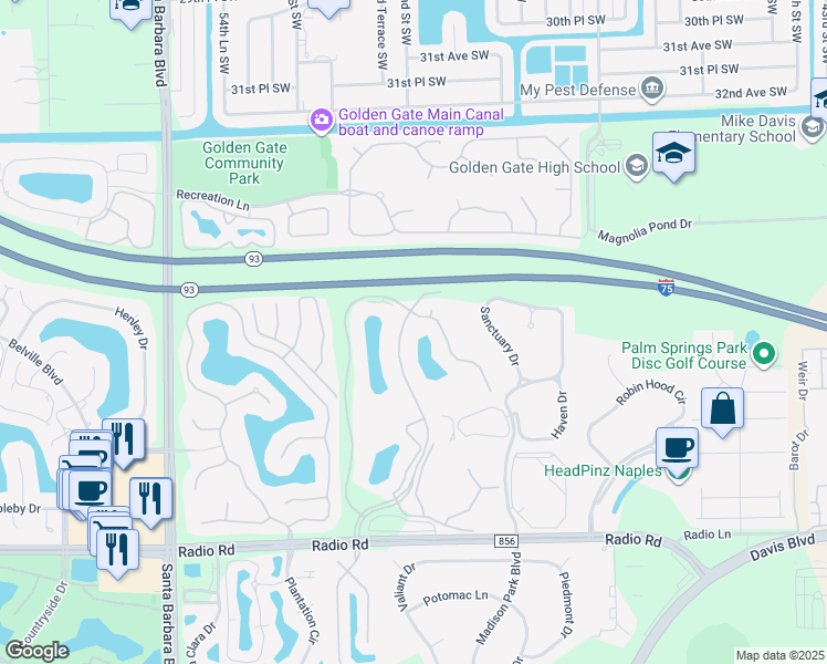 map of restaurants, bars, coffee shops, grocery stores, and more near 550 Gabriel Circle in Naples