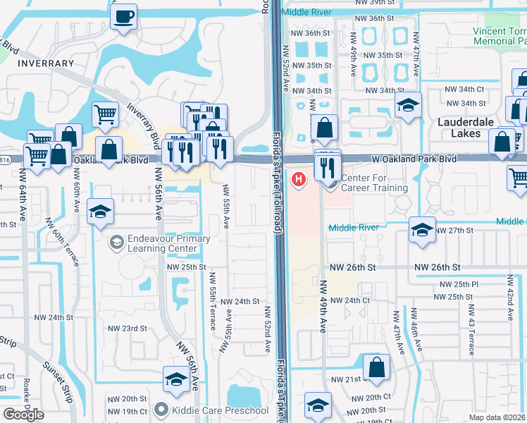 map of restaurants, bars, coffee shops, grocery stores, and more near 6234 Northwest 55th Avenue in Lauderhill