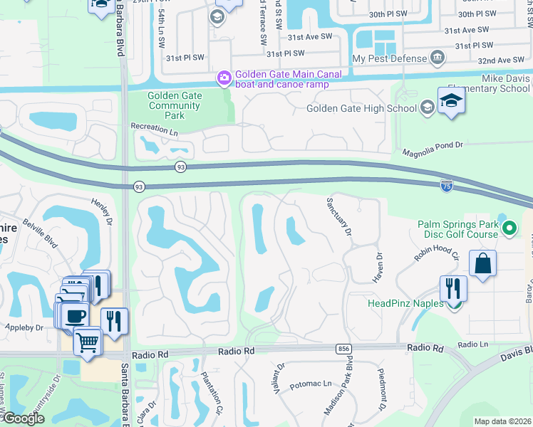 map of restaurants, bars, coffee shops, grocery stores, and more near 452 Belina Drive in Naples