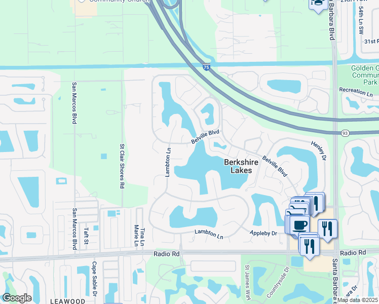map of restaurants, bars, coffee shops, grocery stores, and more near 704 Belville Boulevard in Naples