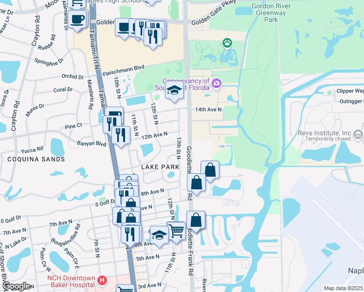 map of restaurants, bars, coffee shops, grocery stores, and more near 1080 13th Street North in Naples