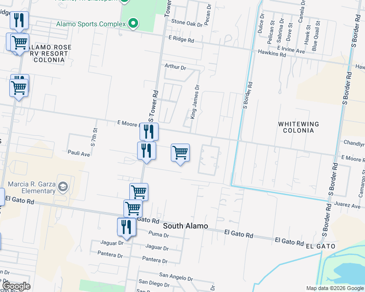 map of restaurants, bars, coffee shops, grocery stores, and more near 411 Rene Street in Alamo