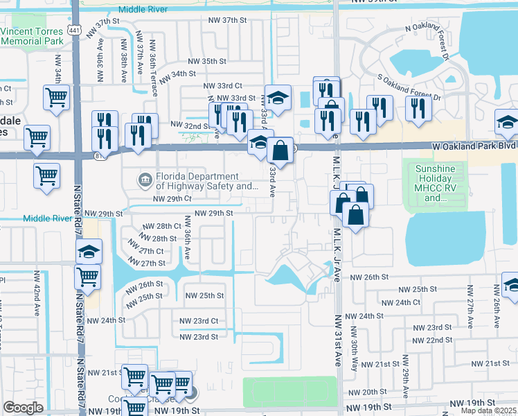 map of restaurants, bars, coffee shops, grocery stores, and more near 2841 Somerset Drive in Lauderdale Lakes