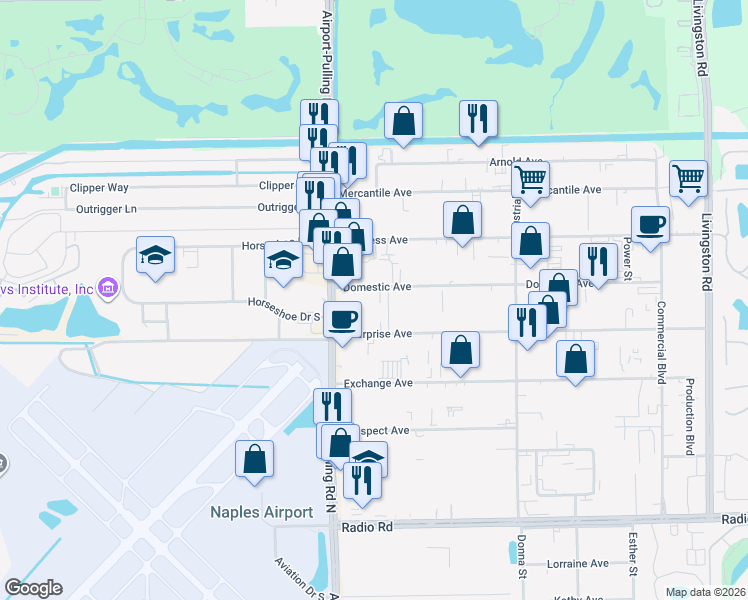 map of restaurants, bars, coffee shops, grocery stores, and more near 3484 Domestic Avenue in Naples
