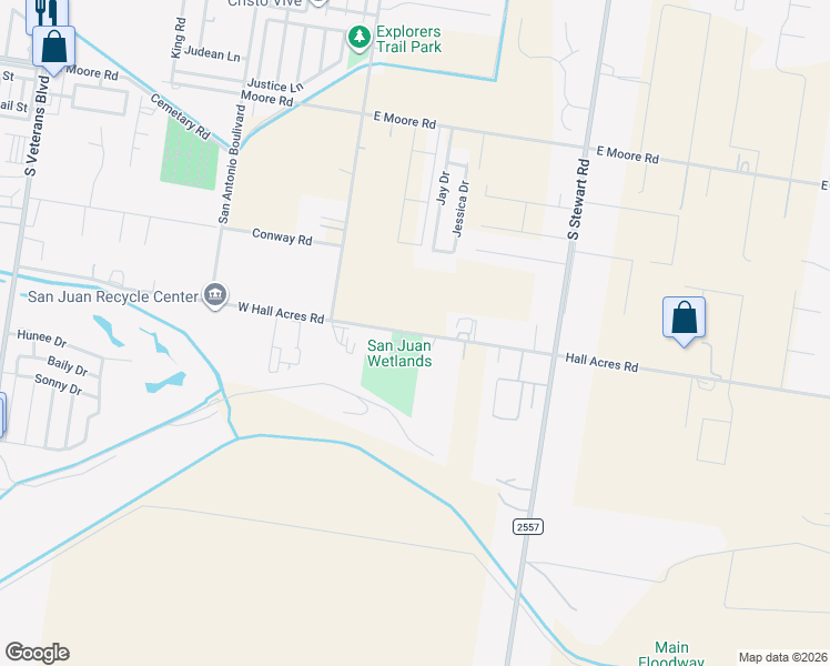 map of restaurants, bars, coffee shops, grocery stores, and more near 301 E Hall Acres in San Juan