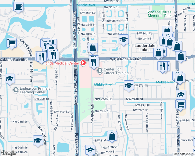 map of restaurants, bars, coffee shops, grocery stores, and more near 811 Northwest 48th Terrace in Lauderdale Lakes