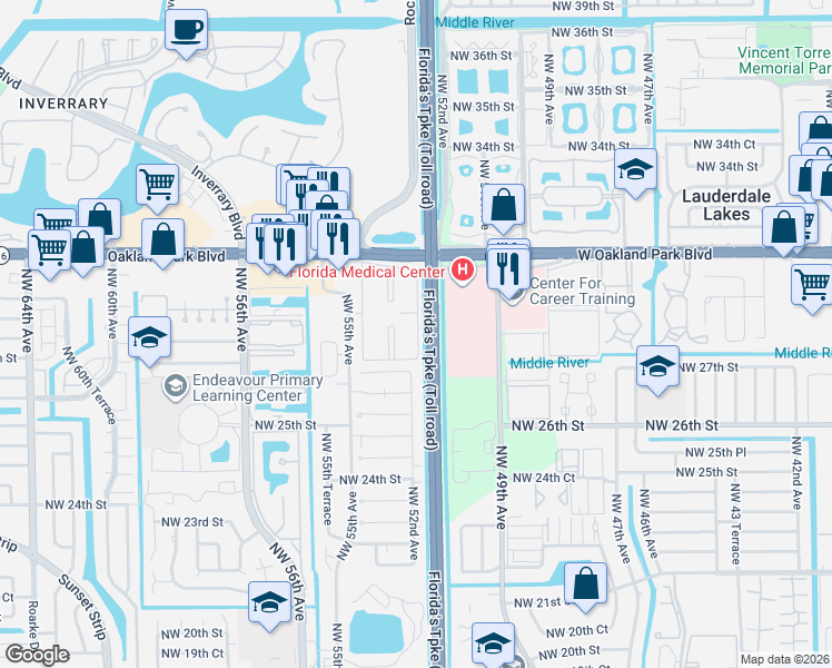 map of restaurants, bars, coffee shops, grocery stores, and more near 6234 Northwest 55th Avenue in Lauderhill
