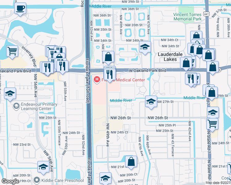 map of restaurants, bars, coffee shops, grocery stores, and more near 811 Northwest 48th Terrace in Lauderdale Lakes