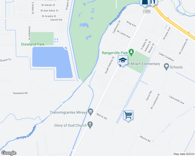 map of restaurants, bars, coffee shops, grocery stores, and more near 1906 Wyoming Drive in Harlingen