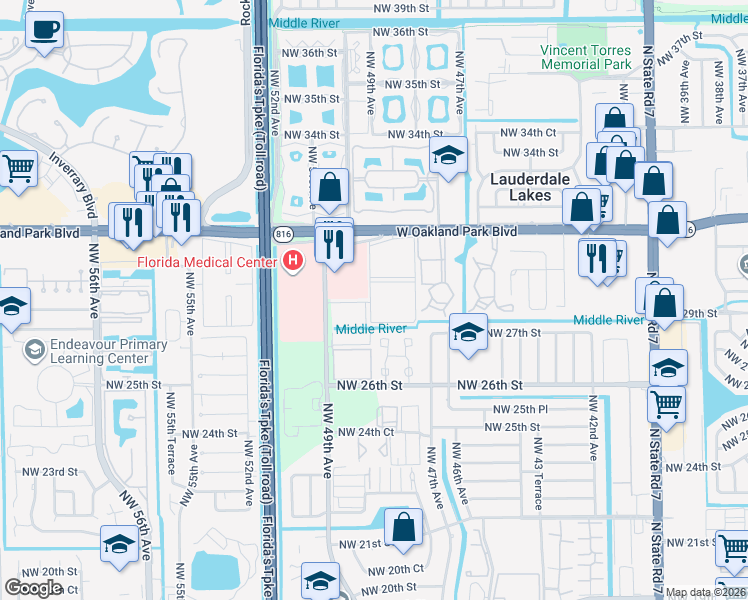 map of restaurants, bars, coffee shops, grocery stores, and more near 811 Northwest 48th Terrace in Lauderdale Lakes