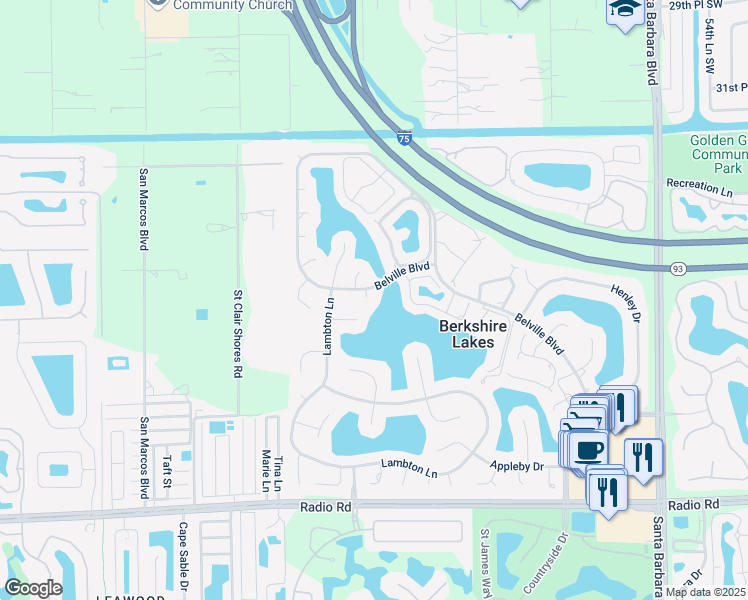 map of restaurants, bars, coffee shops, grocery stores, and more near 704 Belville Boulevard in Naples