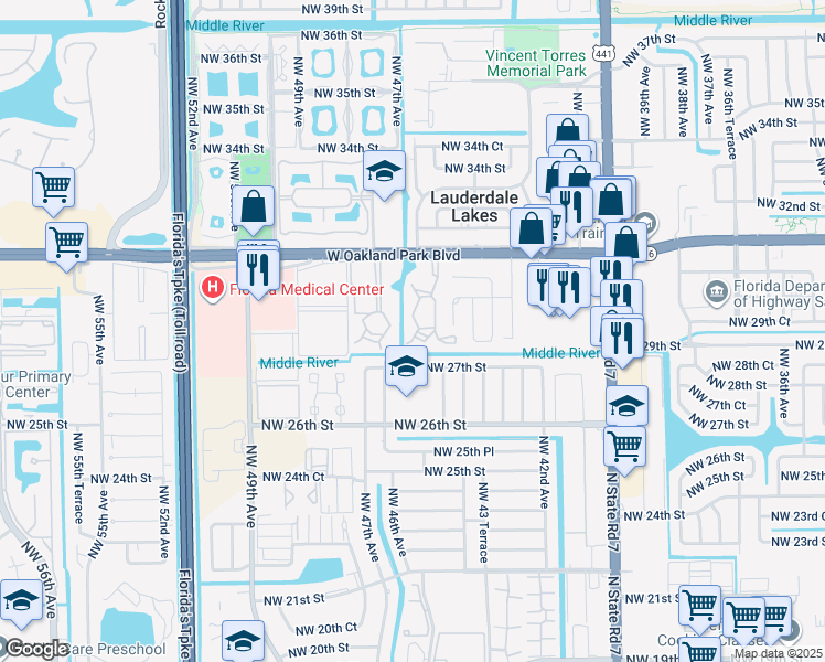 map of restaurants, bars, coffee shops, grocery stores, and more near 4521 Northwest 27th Street in Lauderhill