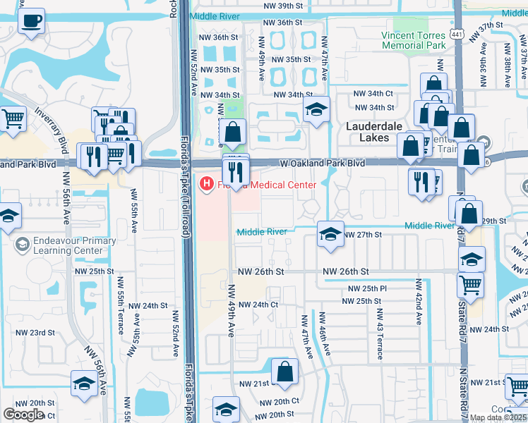 map of restaurants, bars, coffee shops, grocery stores, and more near 811 Northwest 48th Terrace in Lauderdale Lakes