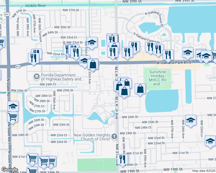 map of restaurants, bars, coffee shops, grocery stores, and more near 3200 Northwest 31st Terrace in Lauderdale Lakes