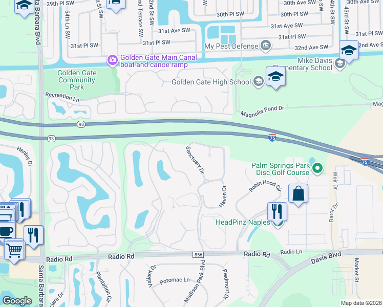 map of restaurants, bars, coffee shops, grocery stores, and more near 8177 Sanctuary Drive in Naples