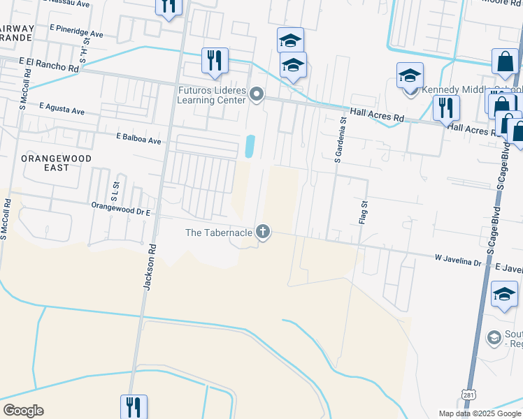 map of restaurants, bars, coffee shops, grocery stores, and more near 1401 West El Rancho Blanco Road in Pharr