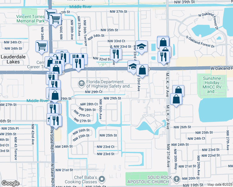map of restaurants, bars, coffee shops, grocery stores, and more near 3480 Northwest 29th Street in Lauderdale Lakes