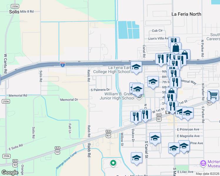 map of restaurants, bars, coffee shops, grocery stores, and more near 704 E Palmera Dr in La Feria