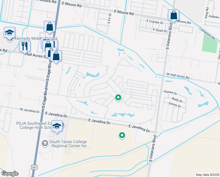 map of restaurants, bars, coffee shops, grocery stores, and more near 2710 Atlanta Drive in Pharr