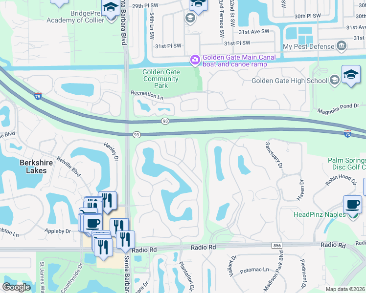map of restaurants, bars, coffee shops, grocery stores, and more near 7820 Woodbrook Circle in Naples