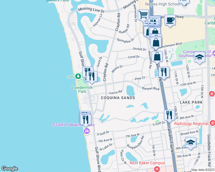 map of restaurants, bars, coffee shops, grocery stores, and more near 371 Banyan Boulevard in Naples