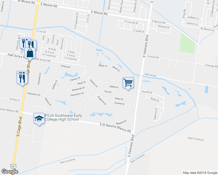 map of restaurants, bars, coffee shops, grocery stores, and more near 616 Gable Drive in Pharr