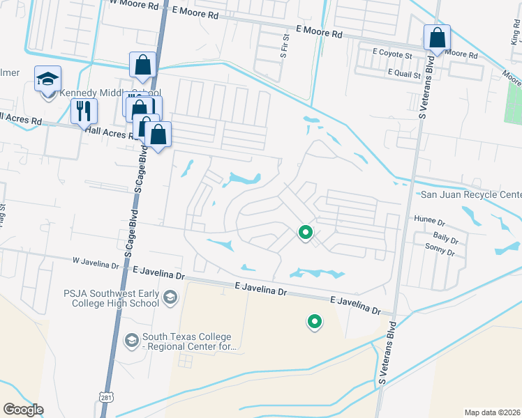 map of restaurants, bars, coffee shops, grocery stores, and more near 417 Savannah Drive in Pharr