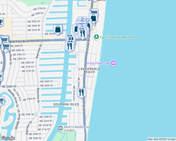 map of restaurants, bars, coffee shops, grocery stores, and more near in Fort Lauderdale