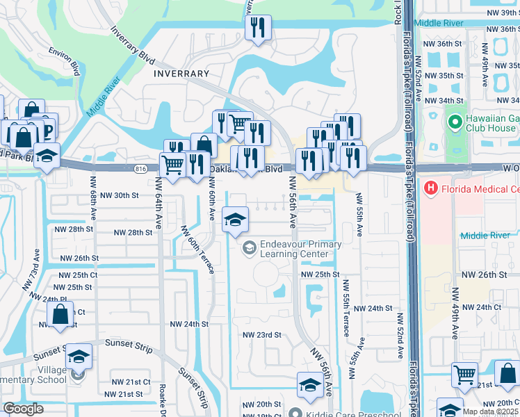 map of restaurants, bars, coffee shops, grocery stores, and more near 2933 Northwest 56th Avenue in Lauderhill