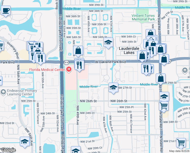 map of restaurants, bars, coffee shops, grocery stores, and more near 527 Northwest 30th Street in Lauderdale Lakes