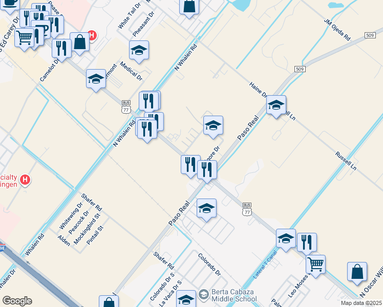 map of restaurants, bars, coffee shops, grocery stores, and more near 2380 U.S. 77 Business in San Benito