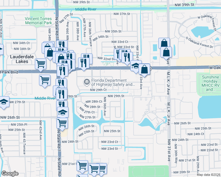 map of restaurants, bars, coffee shops, grocery stores, and more near 2993 NW 35th Road in Fort Lauderdale