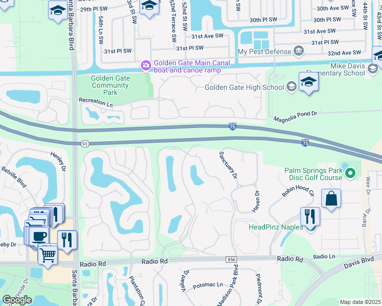 map of restaurants, bars, coffee shops, grocery stores, and more near 547 Gabriel Circle in Naples