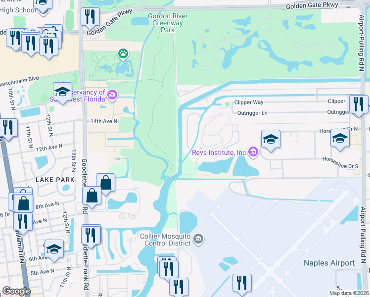 map of restaurants, bars, coffee shops, grocery stores, and more near 1573 Gordon River Lane in Naples
