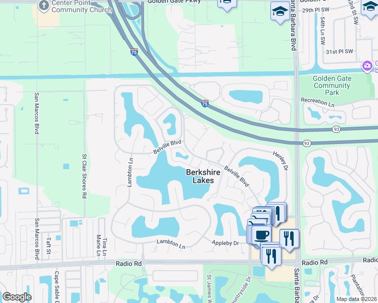 map of restaurants, bars, coffee shops, grocery stores, and more near 470 Belville Boulevard in Naples