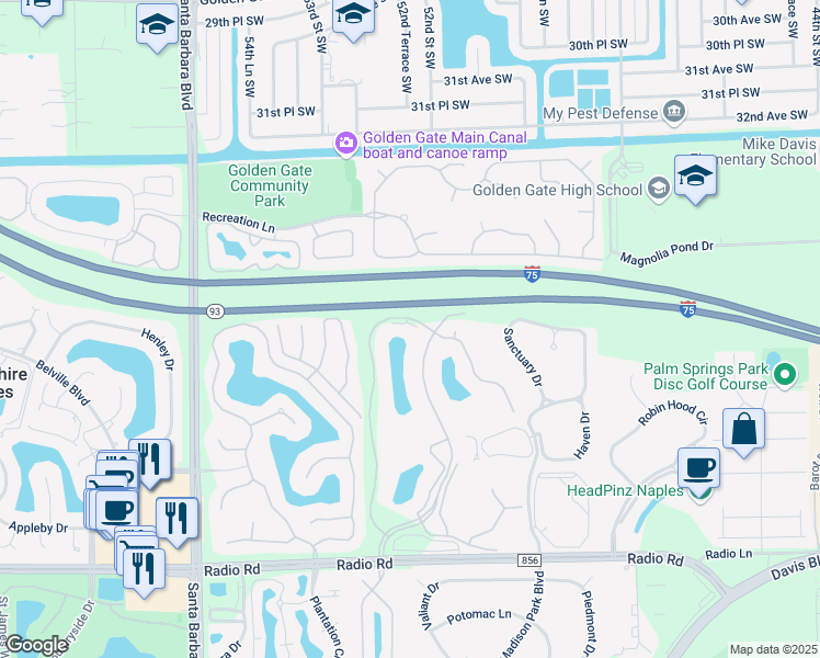 map of restaurants, bars, coffee shops, grocery stores, and more near 547 Gabriel Circle in Naples