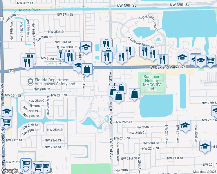 map of restaurants, bars, coffee shops, grocery stores, and more near 3003 Northwest 30th Way in Lauderdale Lakes