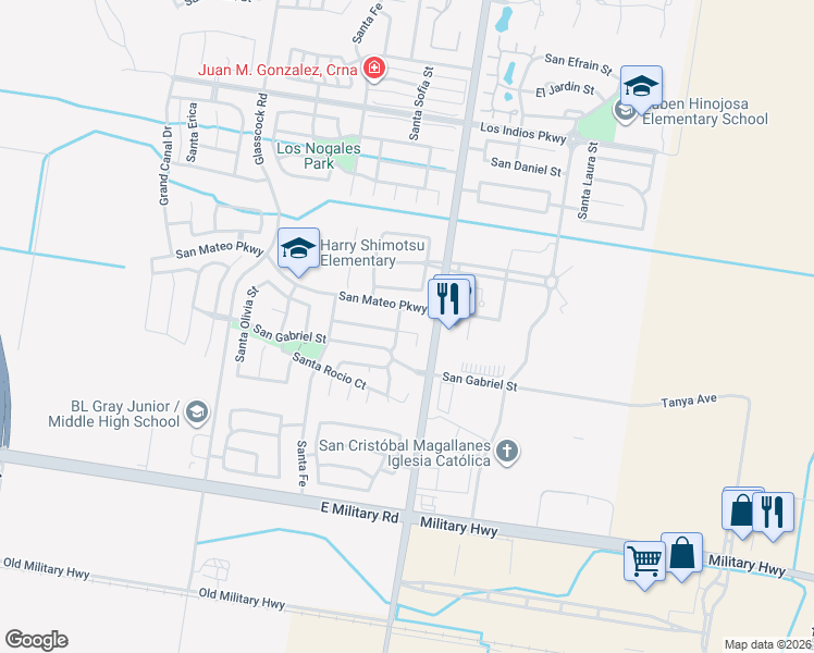 map of restaurants, bars, coffee shops, grocery stores, and more near 3502 San Mateo Parkway in Mission