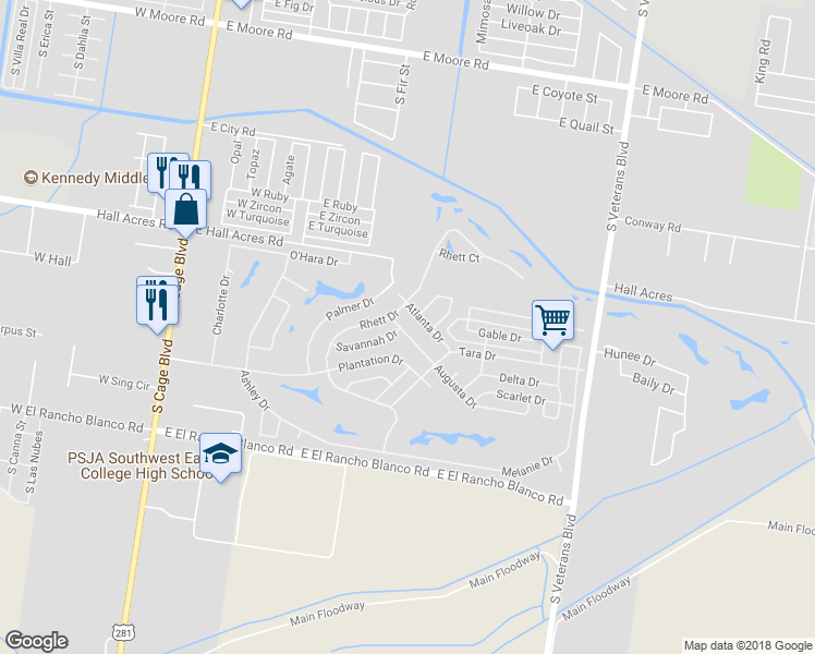 map of restaurants, bars, coffee shops, grocery stores, and more near 2707 Augusta Drive in Pharr