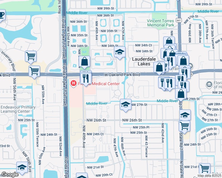 map of restaurants, bars, coffee shops, grocery stores, and more near 149 Northwest 48th Avenue in Lauderdale Lakes