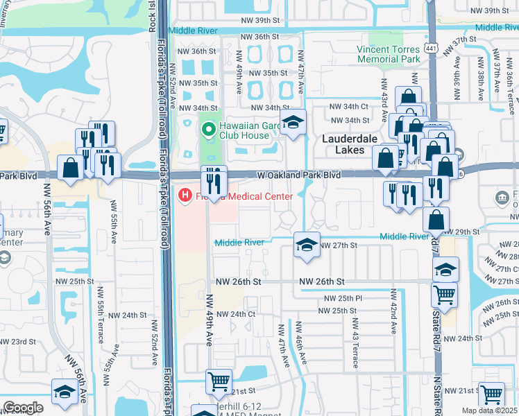 map of restaurants, bars, coffee shops, grocery stores, and more near 527 Northwest 30th Street in Lauderdale Lakes