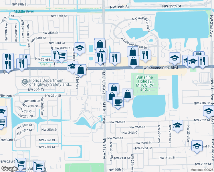 map of restaurants, bars, coffee shops, grocery stores, and more near 3003 Northwest 30th Way in Lauderdale Lakes