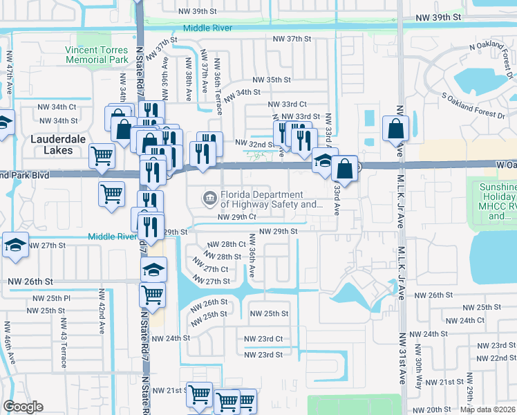 map of restaurants, bars, coffee shops, grocery stores, and more near 2993 Northwest 35th Road in Fort Lauderdale