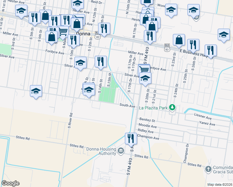 map of restaurants, bars, coffee shops, grocery stores, and more near 509 S 16th St in Donna