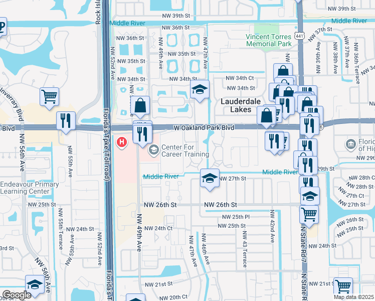 map of restaurants, bars, coffee shops, grocery stores, and more near 149 Northwest 48th Avenue in Lauderdale Lakes