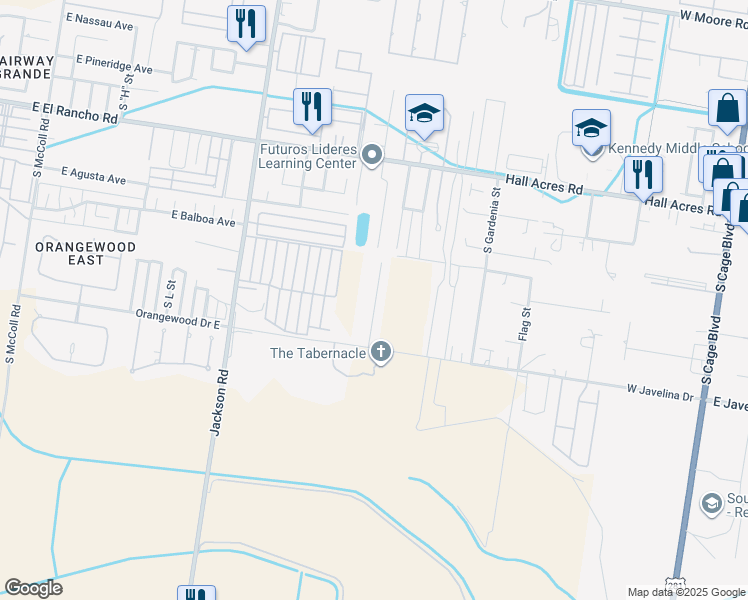 map of restaurants, bars, coffee shops, grocery stores, and more near 1400 West El Rancho Blanco Road in Pharr