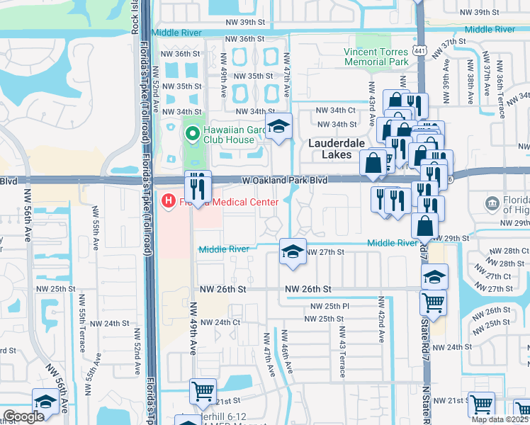 map of restaurants, bars, coffee shops, grocery stores, and more near 149 Northwest 48th Avenue in Lauderdale Lakes