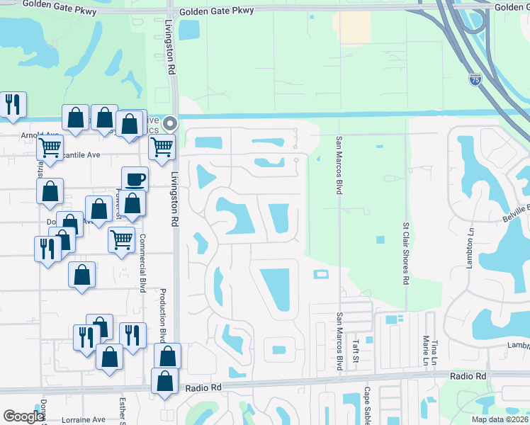 map of restaurants, bars, coffee shops, grocery stores, and more near 930 Marble Drive in Naples