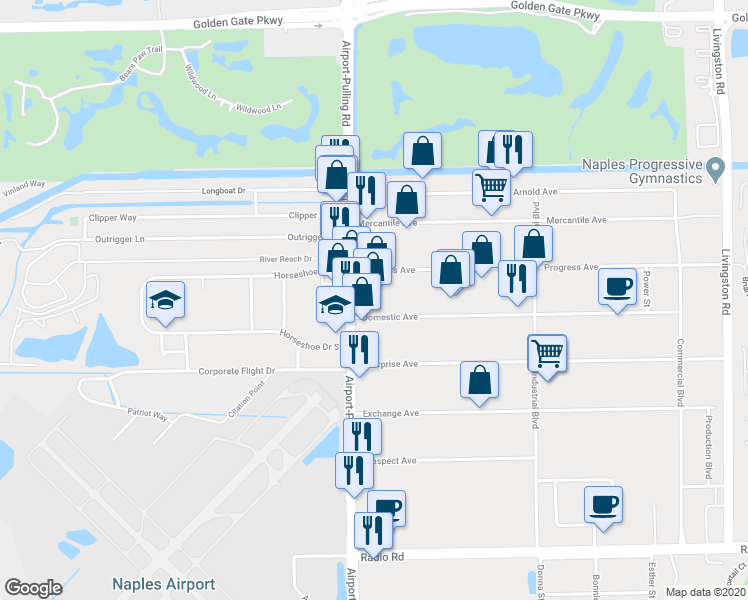 map of restaurants, bars, coffee shops, grocery stores, and more near 1029 Airport-Pulling Road in Naples